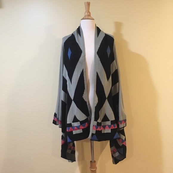 Bold Pattern Waterfall Front Chunky Knit Cardigan - Picture 2 of 5